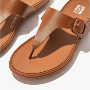 NEW FitFlop Women's 8.5 M Gracie Leather Flip Flop‎ Sandals Brown Leather Buckle